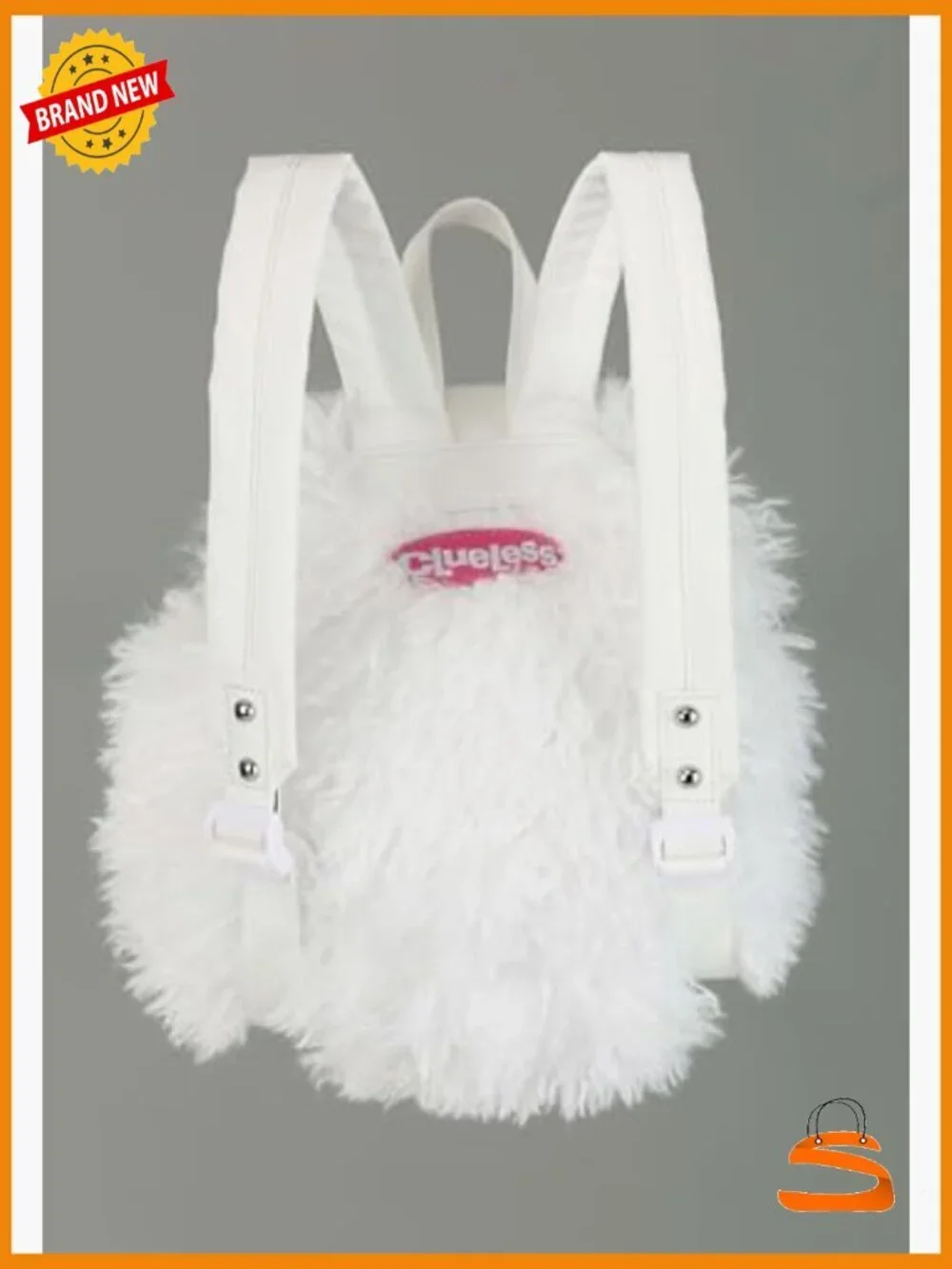 Faux Fur Fuzzy Backpack Handbag with Embroidered Logo